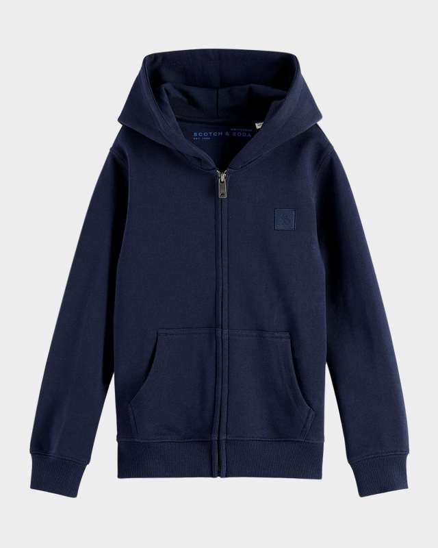 Boy's Core French Terry Logo Badge Zip-Front Hoodie, Size 4-12